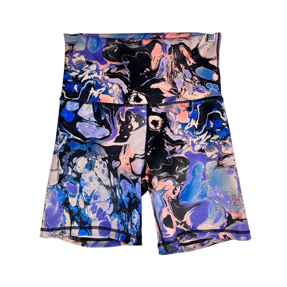 Jo+Jax Womens Purple Marble Swirl High Rise Dance Biker Shorts AL Large